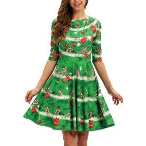 Women's Ugly Christmas Santa Dress Candy Cane Holiday Print Dress for Party Xmas